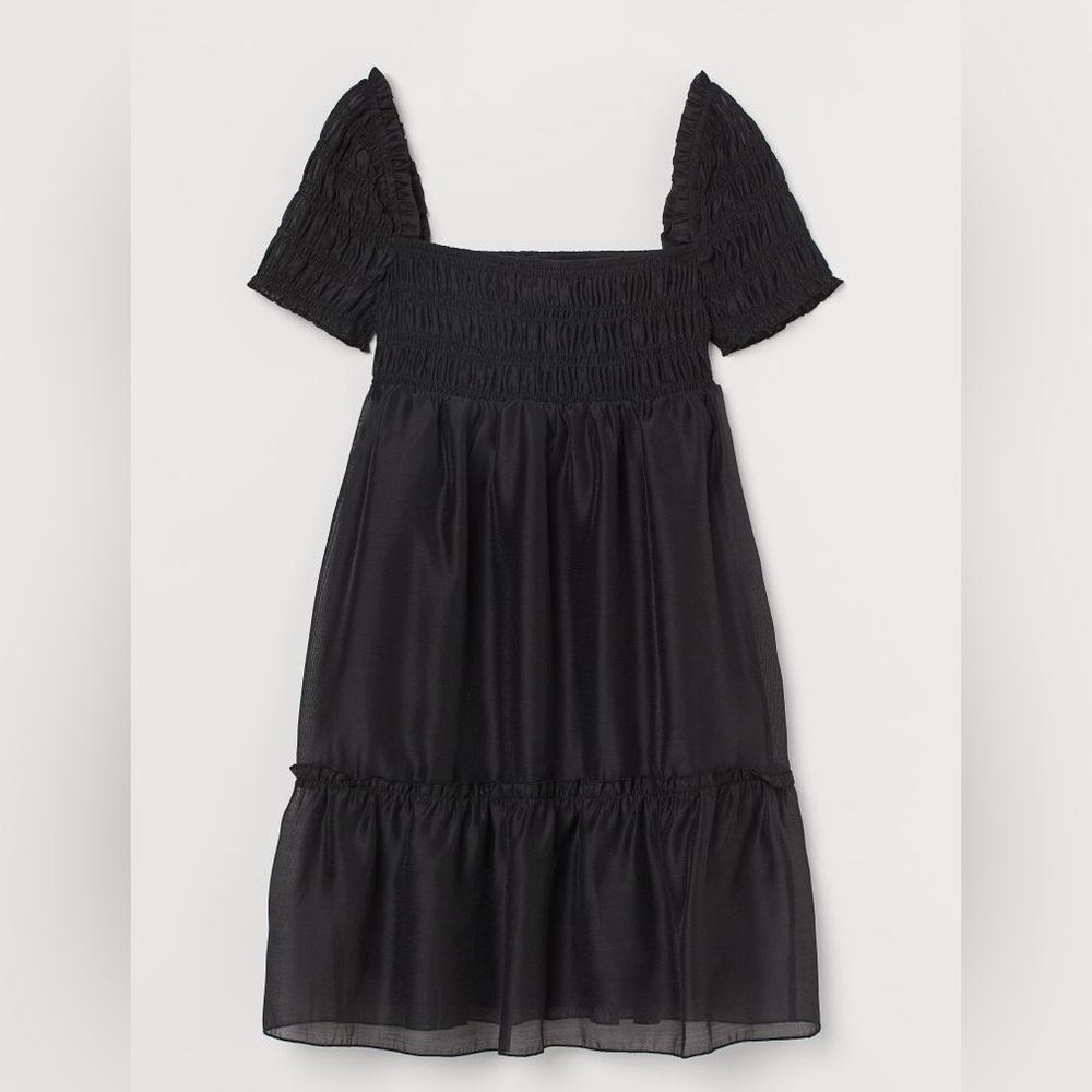 H&M Smocked A-line Black Baby Doll Dress